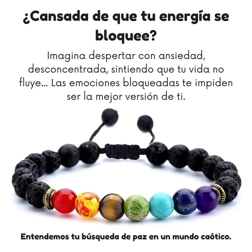 Pulsera 7 Chakras con Roca Volcánica