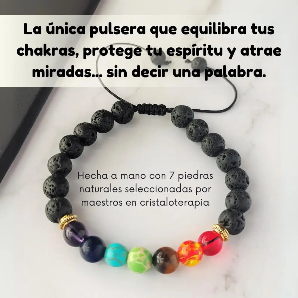Pulsera 7 Chakras con Roca Volcánica
